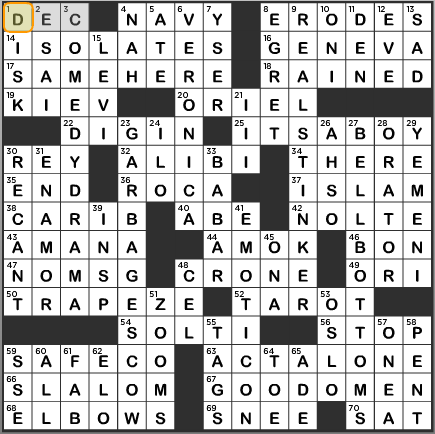 LA Times Crossword Puzzle 2013 - Wednesday July 17, 2013