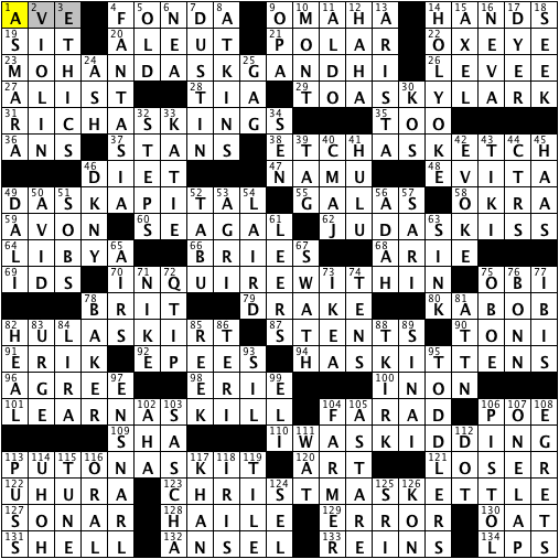 L.A. Times Crossword Answers Sunday Dec. 1st 2013