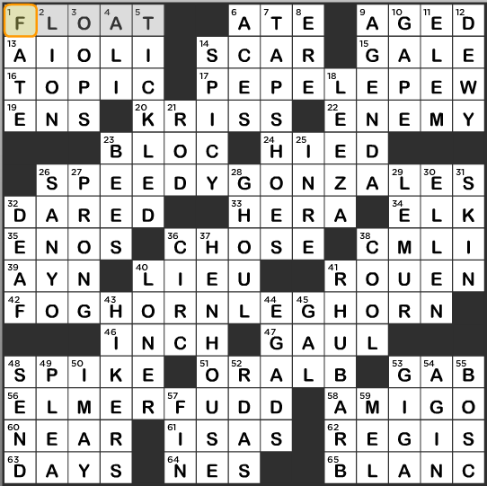 L.A. Times Crossword Answers Monday January 6th 2014