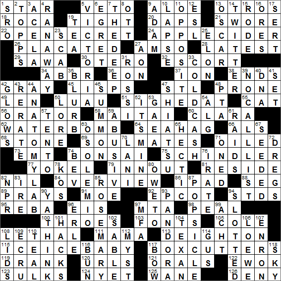 LA Times Crossword Answers Sunday October 23rd 2016