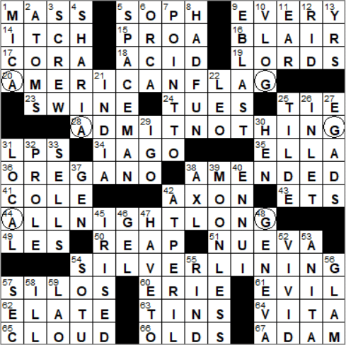 LA Times Crossword Answers Wednesday May 16th 2018