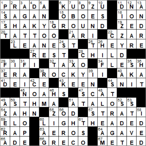 LA Times Crossword Answers Wednesday May 23rd 2018