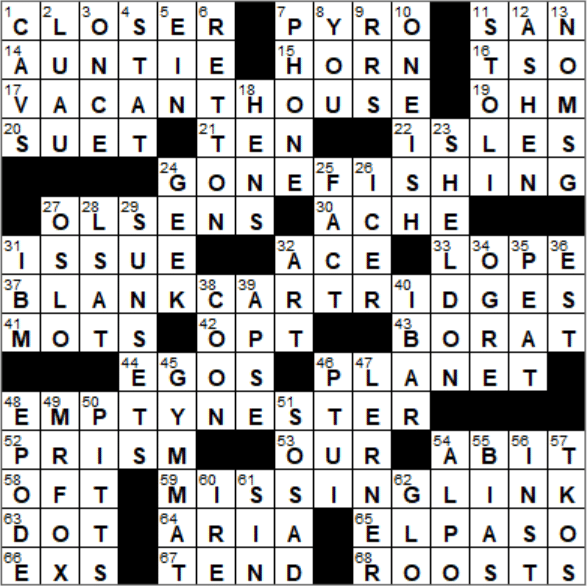 LA Times Crossword Answers Wednesday May 9th 2018