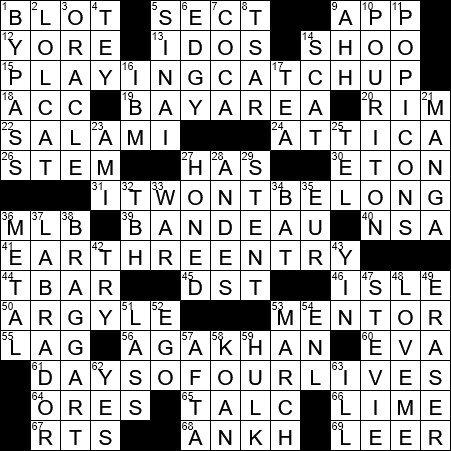 LA Times Crossword Answers Thursday October 25th 2018