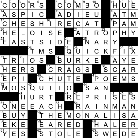 LA Times Crossword Answers Tuesday February 26th 2019