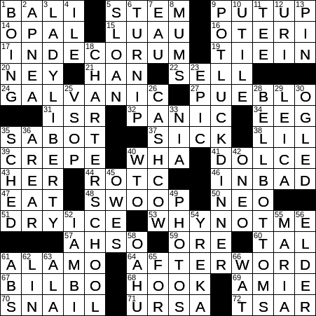 LA Times Crossword Answers Wednesday May 1st 2019