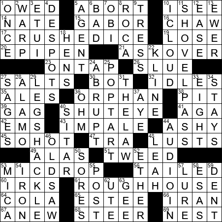 LA Times Crossword Answers Wednesday May 29th 2019